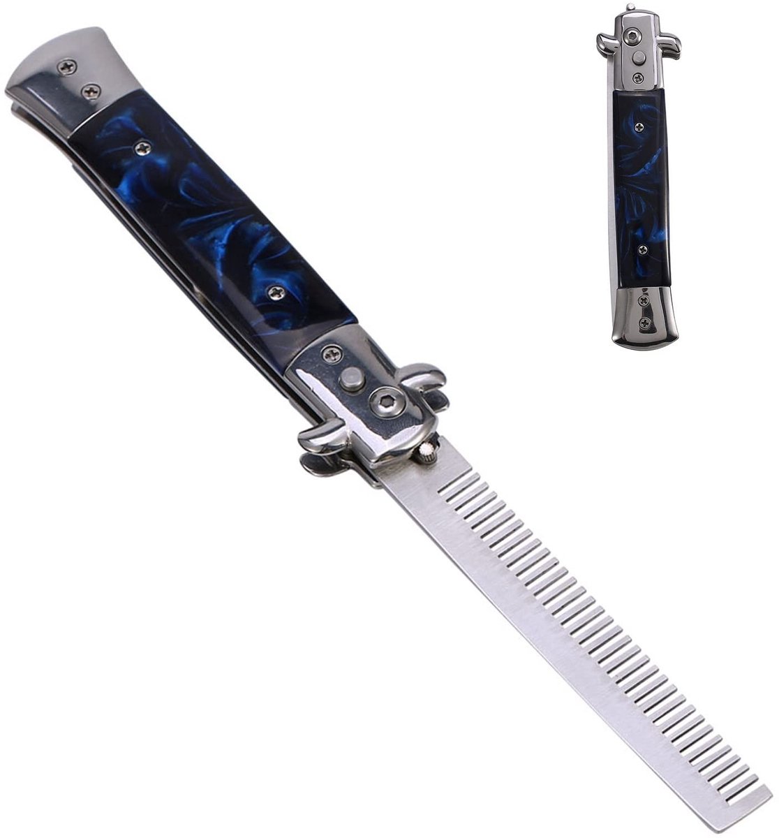 Dailygoody - Opvouwbare zakkam - Roestvrij staal - Handige haarstyling - Blauw - Voor hoofdhaar en baard - Kammen - Compact ontwerp