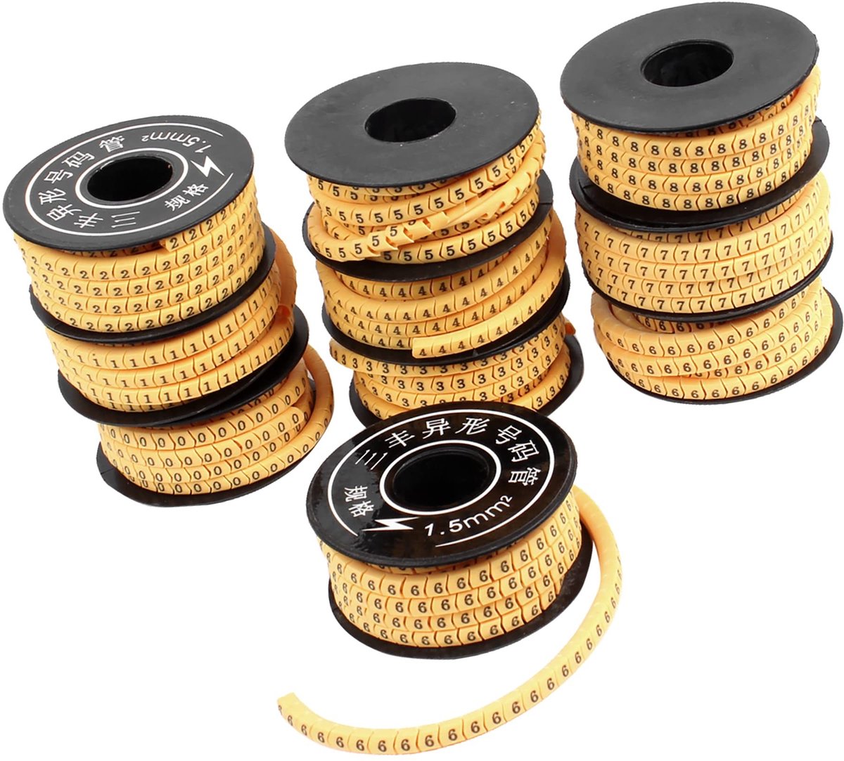 Dailygoody - Kabelmarkeringen - Flexibele Kabel Etiketten - Set van 10 Rollen - 1,5 mm - Nummering 0-9 - Geschikt voor Draad - PVC