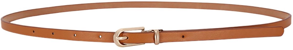 Dailygoody - Vrouwen Skinny Leren Riem - Dunne Taille Riem - Metalen Gesp - Kameel - Geschikt voor Jurken en Broeken - Ideaal voor Casual en Formele O