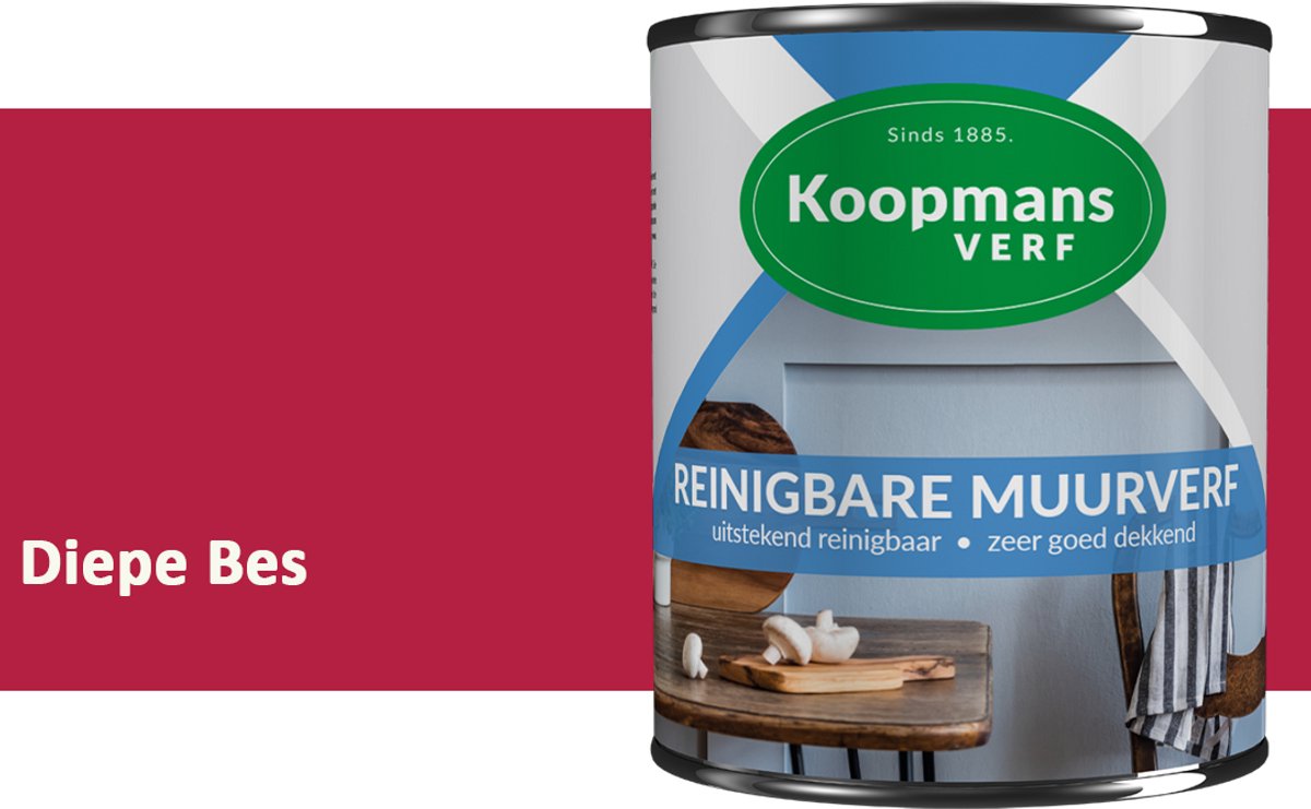 Koopmans Reinigbare Muurverf – Afwasbare Schrobvaste Muurverf Binnen – Mat – Voor Keuken, Woonkamer & Kinderkamer – Diepe Bes – 7,5 l