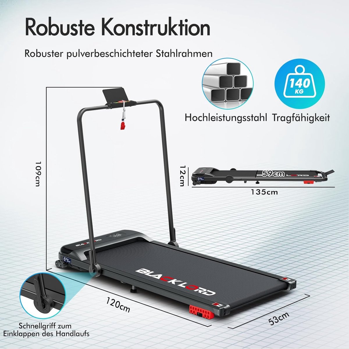 Walking Pad met Helling en Handgreep – House&Garden FlexRun Pro 16 – Inklapbaar Loopband voor Thuis & Kantoor – 16 km/u – Bluetooth App – Stil – Onder Bureau – Tot 140KG – Zwart