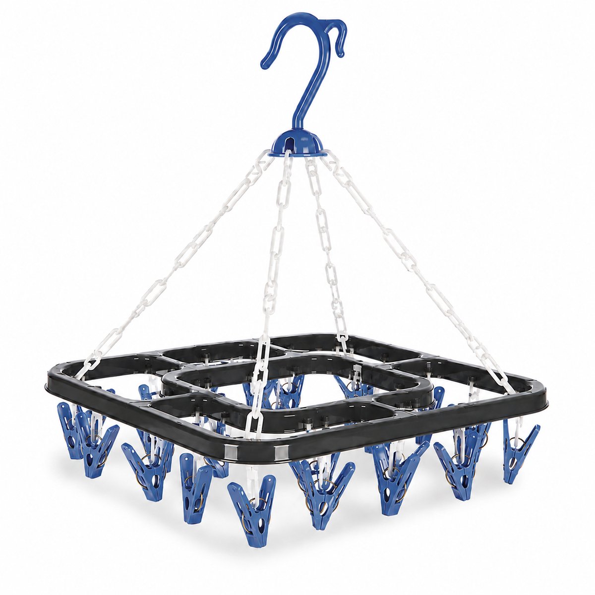HEM Washanger Blauw met 18 Knijpers – Opvouwbaar Droogrek – Ondergoedhanger – Sokhanger – Camping Wasrek – 24x31 cm – Inclusief HEM Microvezeldoekje