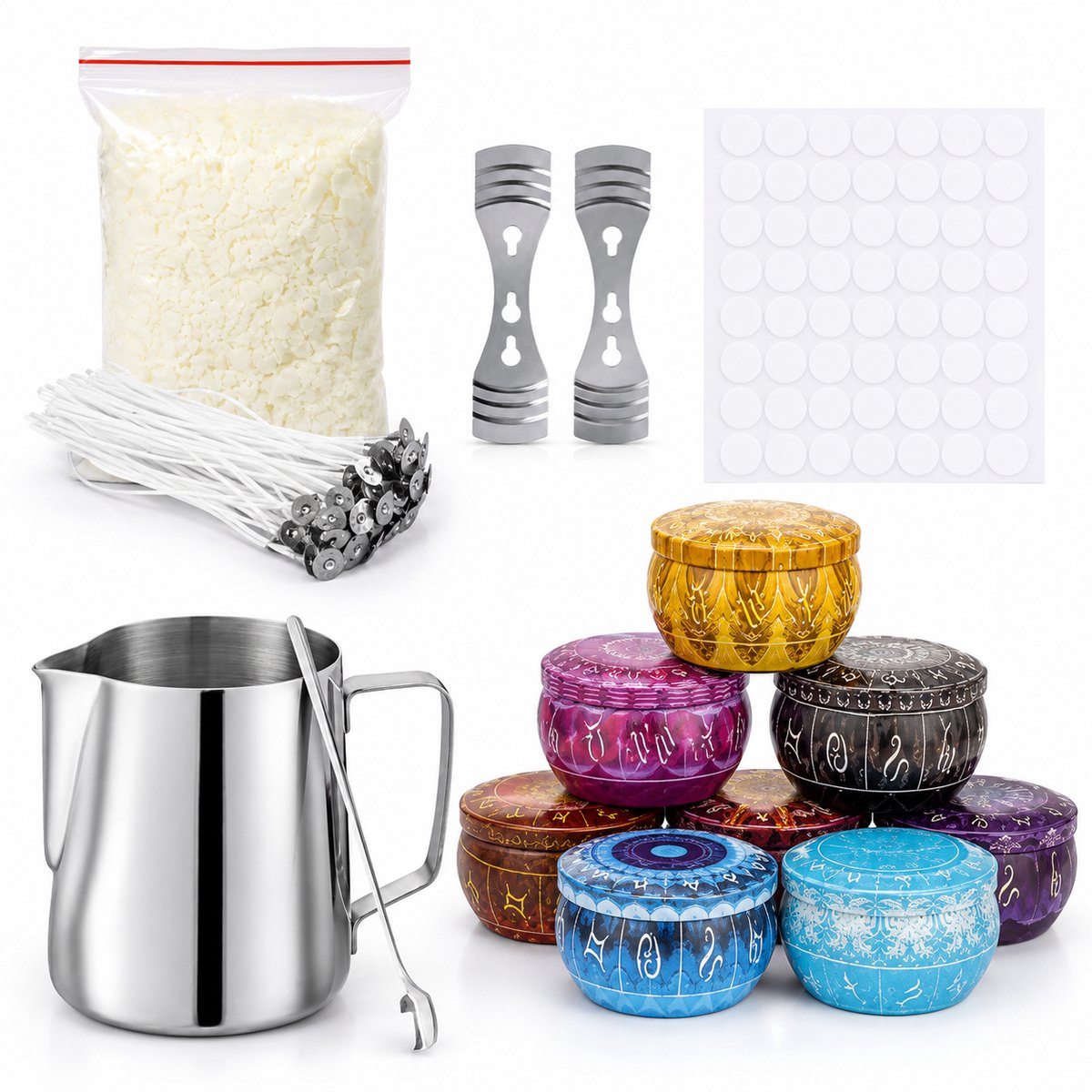 ZoeZo Design - Kaarsen maken set - Perfect voor beginners - Zelf kaarsen maken - Hobby en creatief - Incl. 500 gram soja was - Candle making kit - Starterspakket - Geurkaars - Smeltpan - Kaarsenlont - DIY - Cadeau - Soy wax