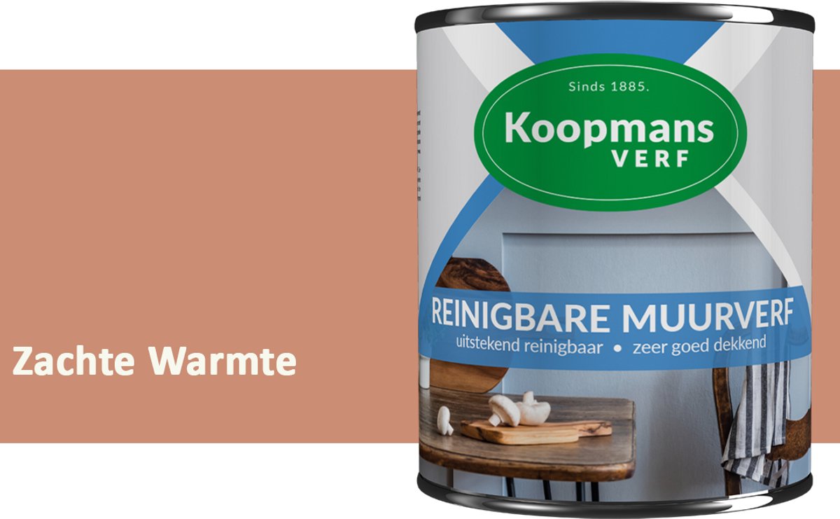Koopmans Reinigbare Muurverf – Afwasbare Schrobvaste Muurverf Binnen – Mat – Voor Keuken, Woonkamer & Kinderkamer – Zachte Warmte – 1 l