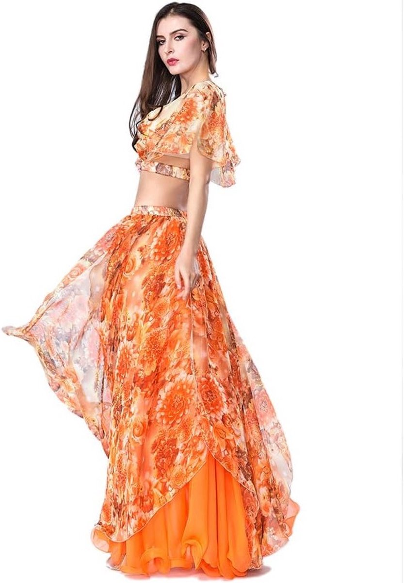 Buikdans Outfit Set voor Vrouwen met Sexy Chiffon Top en Rok, Perfect voor Dansprestaties en Feestelijke Gelegenheden