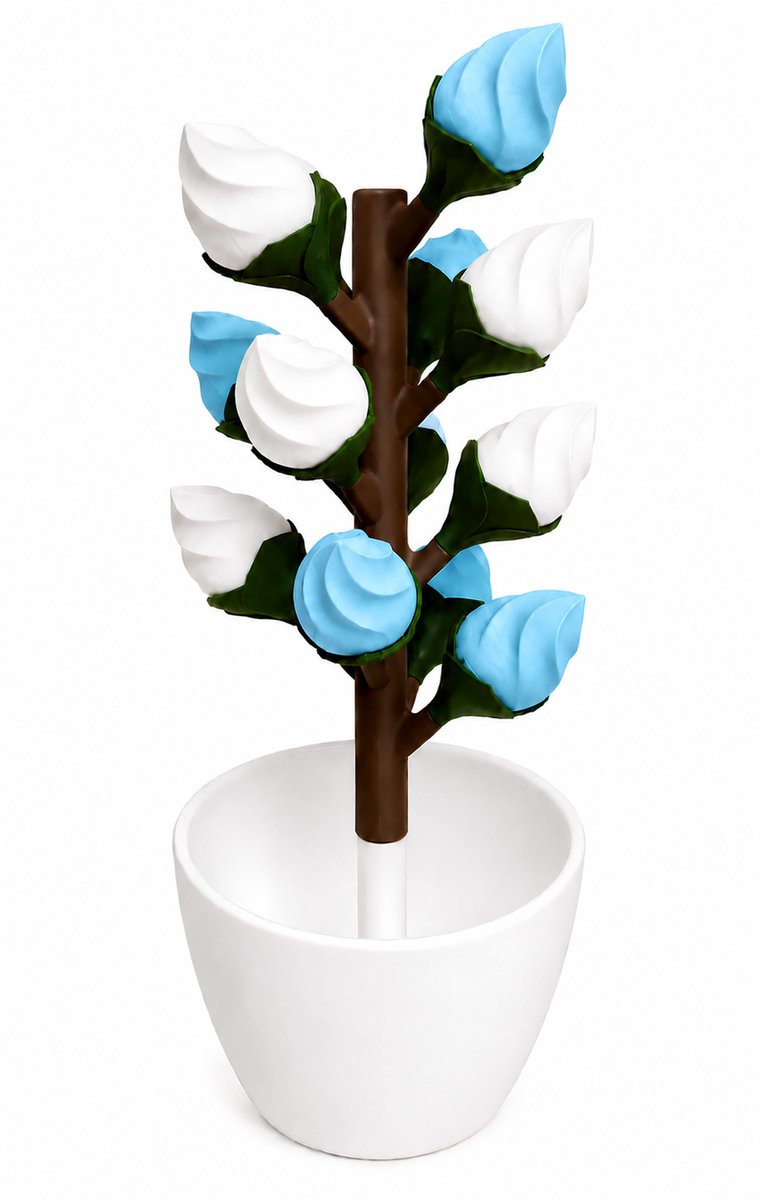 Pillendoos 14 Dagen – Bloem Design Medicijndoosje met Magnetische Bloemblaadjes (Blauw - Wit)