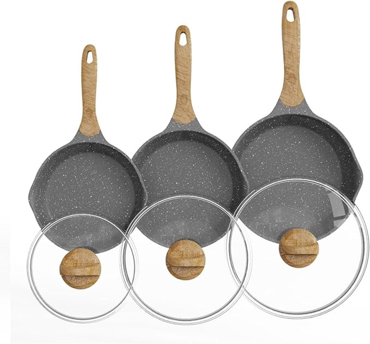 Pannenset 6-delig, gesmeed aluminium met anti-aanbaklaag, grijs