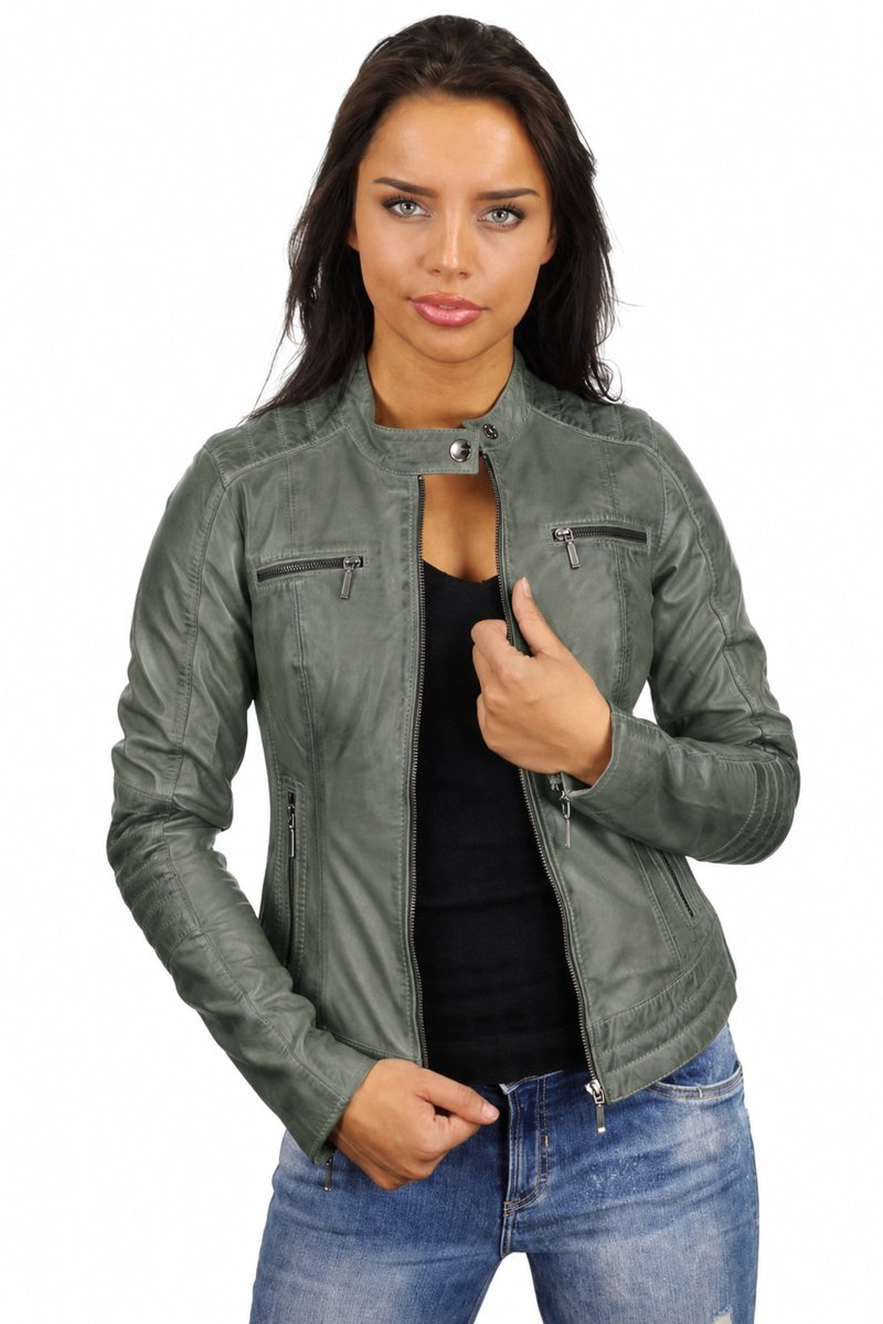 Versano Mesa Leren Dames Bikerjack Dames Jas XXL - Groen