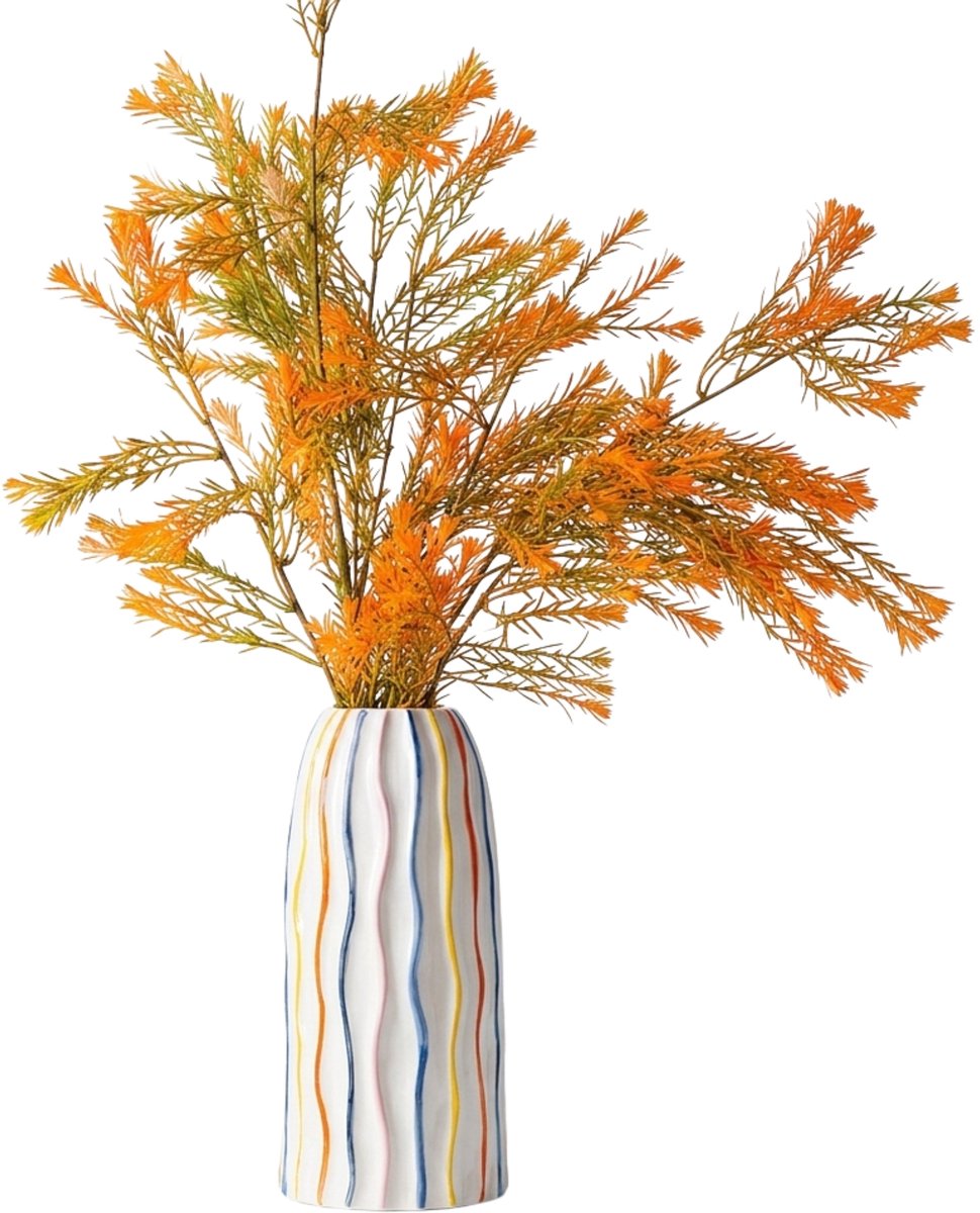 COZELLA® Vaas Ray Tall Keramiek – Handgeschilderde Slanke Bloemenvaas – Droogbloemen – Meerkleurig