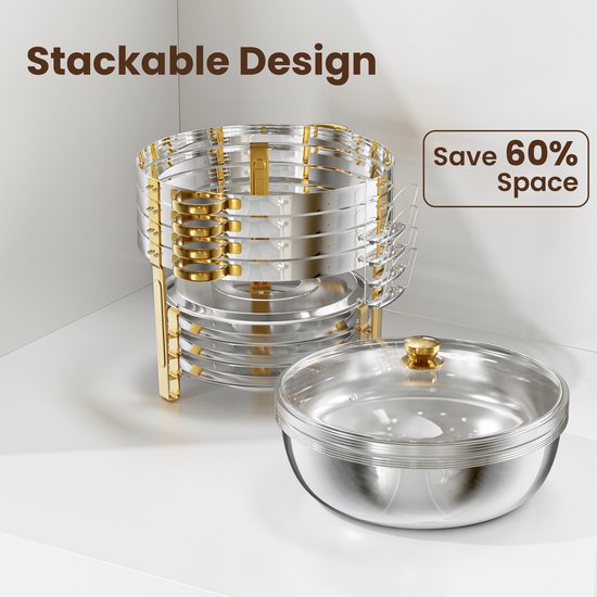 WARMOUNTS Chafing Dish Set 2-delig Goud 7,6L Roestvrijstalen Buffet Warmhouders Rond met Glazen Deksel voor Feest, Bruiloft en Catering — afbeelding 3