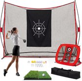 Golfnet Set 304*213*91cm, Golf Oefennet met Mat & Doel, Draagbaar Golf Hitting Net voor Binnen & Buiten, Robust Golf Trainingsnet voor Tuin, Garage & Achtertuin, Rood+Zwart
