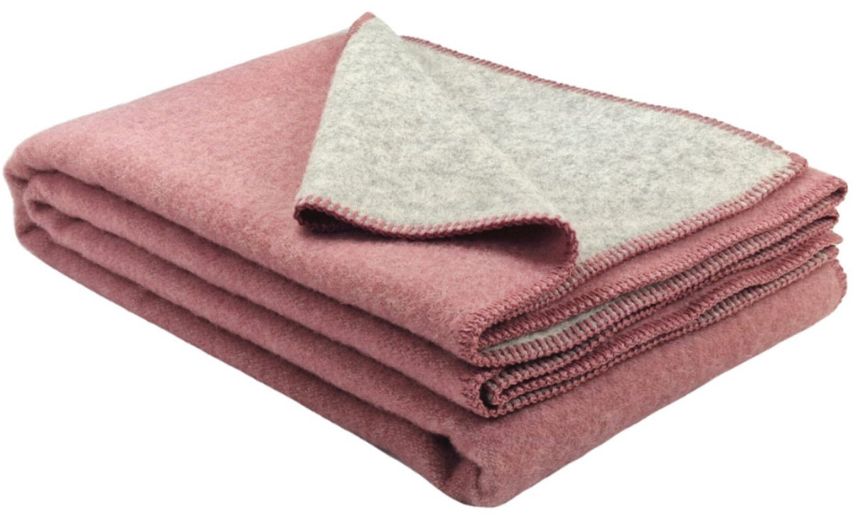 Plaids.shop® Wollen Deken - COPENHAGEN - Roze-Lichtgrijs (150x200cm) Duo