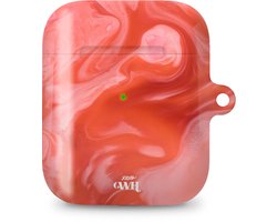 xoxo Wildhearts hoesje geschikt voor Airpods 1/2 - Marble Red Lips - Ook als telefoonhoesje verkrijgbaar - schokbestendige case geschikt voor Airpod 1 en 2 - koptelefoon case - Beschermhoes met marmerprint - marmer look - rood