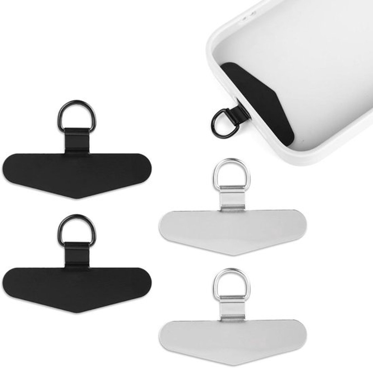 - Telefoonkoordlipjes - Universeel - Metaal - Telefoonkoordconnector - Smartphone - Telefoonkoordpatch Pad - Geschikt voor - Verschillende modellen - 4 Stuks Telefoonkoordlipjes, Metaal, Universeel, Voor iPhone en de Meeste Smartphones