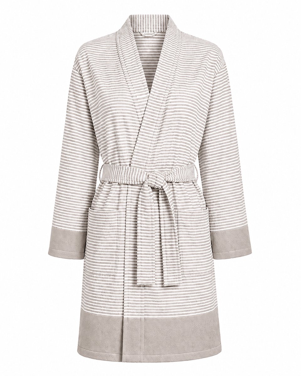 Badjas Dames Katoen - Kimono Badjas Dames - lichtgewicht hamam badjas sauna - Taupe - Maat S/M