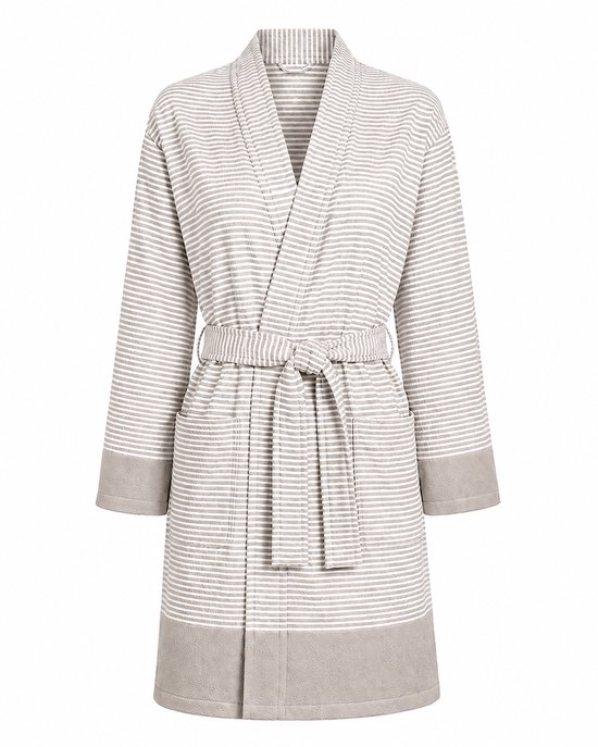 Badjas Dames Katoen - Kimono Badjas Dames - lichtgewicht hamam badjas sauna - Taupe - Maat L/XL