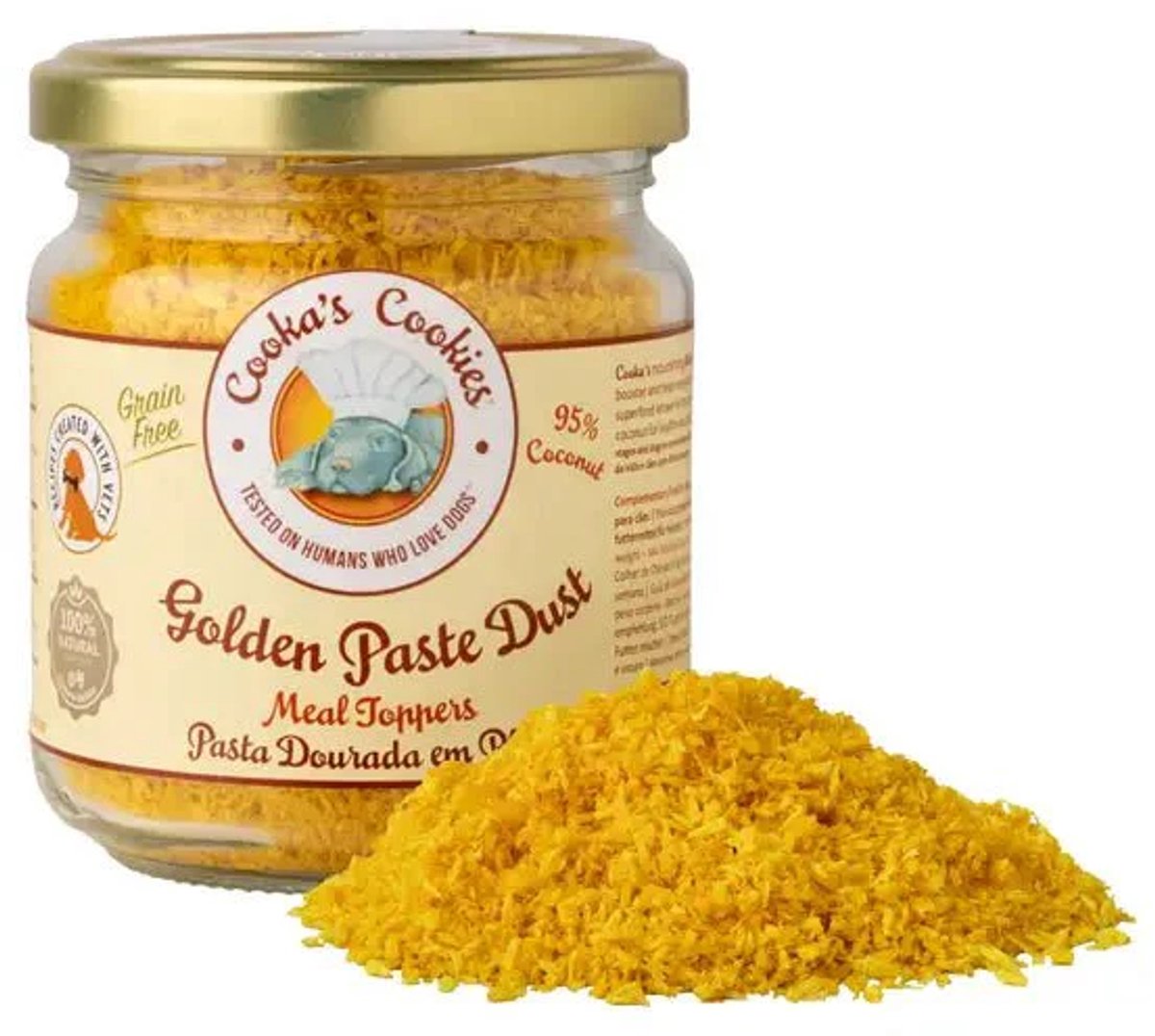 Cooka's Cookies Golden Paste Dust (65gr) - maaltijdtopper gemaakt van kokos en kurkuma - voor honden - voor blije gewrichten en een stralende vacht