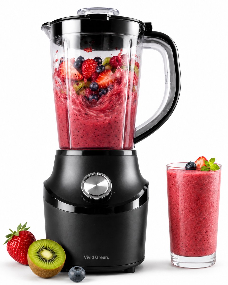 Blender 500W – 1,5L Kan – Vaatwasserbestendig - Smoothie Maker – Zwart - Vivid Green