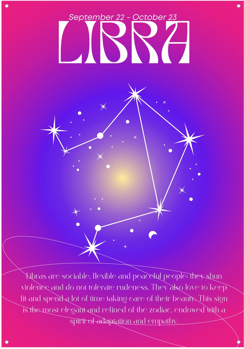 Sterrenbeeld Libra - Tuinposter - 70x100 cm - Buitenposter - Astrologie Tuindecoratie - Schuttingdoek - Kosmisch Kunstwerk voor Buiten - Weegschaal