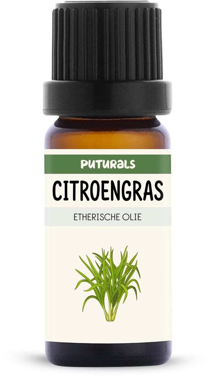 Puturals Citroengras Olie 100% Natuurlijk - 10ml - Puur en Vegan - Lemongrass Olie voor Huid, Haar en Aromatherapie