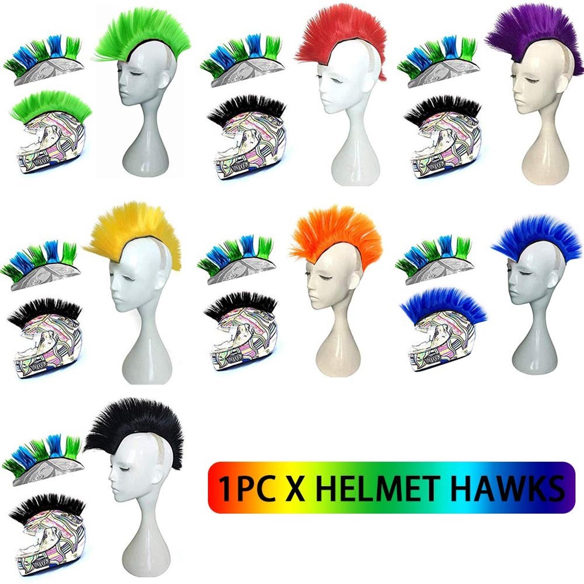 Dailygoody - Mohawk Pruik Helm - Zelfklevende Mohawk - Voor Motorhelm - Oranje - Flexibel en Herbruikbaar - Geschikt voor Fietshelm - Compact Formaat – foto 2