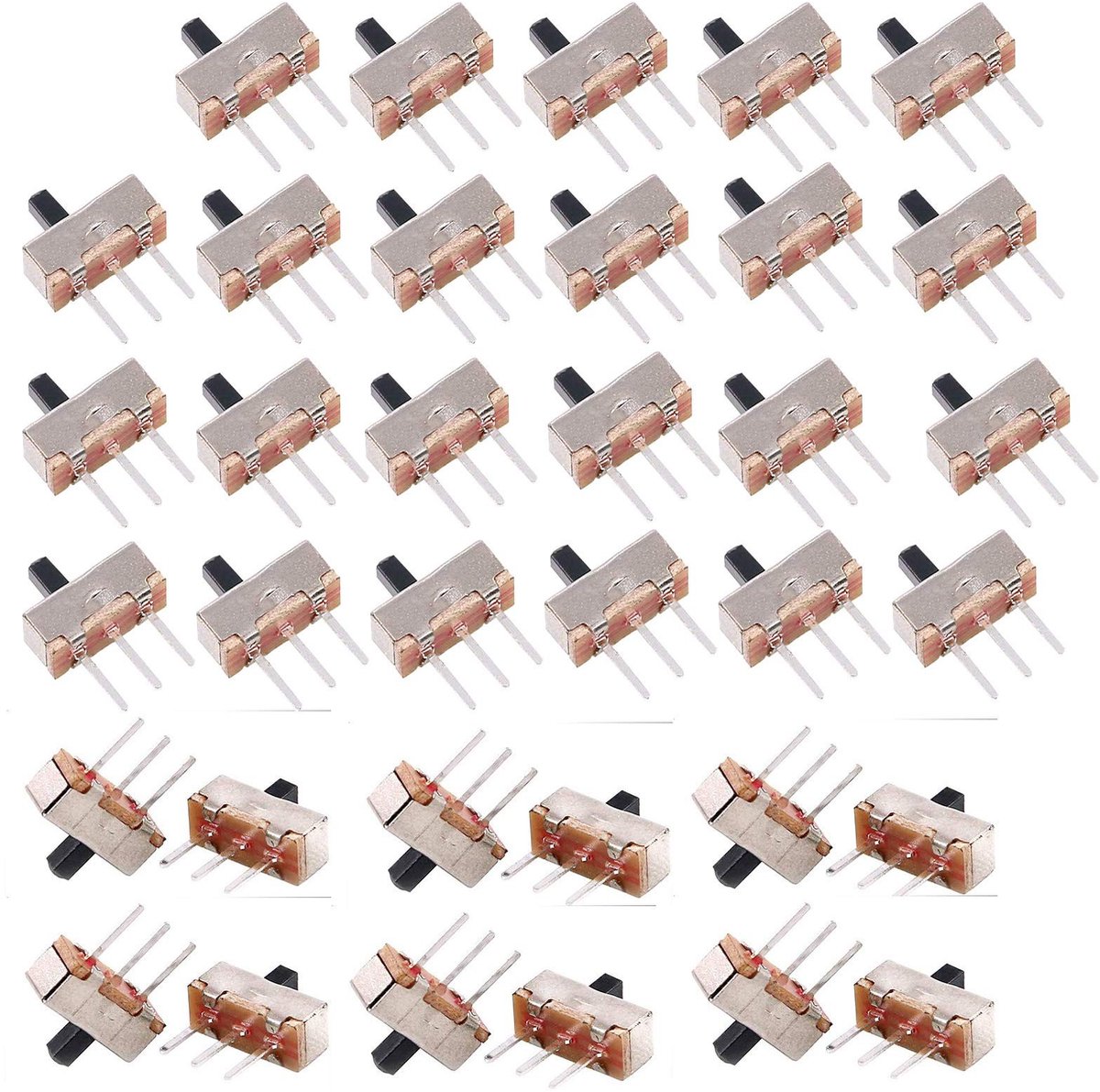 Allecto mini schuifschakelaar 3 pin 2 positie 1P2T zwart voor Arduino 180 stuks