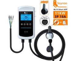 Lifero Laadpaal EV 11kW Wallbox - 3-Fase 16A - Met 5 Meter Type 2 Kabel - App Control & RFID - IP66 Waterdicht - Elektrische Auto
