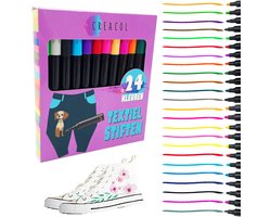 CREACOL Textielstiften voor kinderen - 24 stuks - Textielmarkers - Kleding Stiften - Textielstift