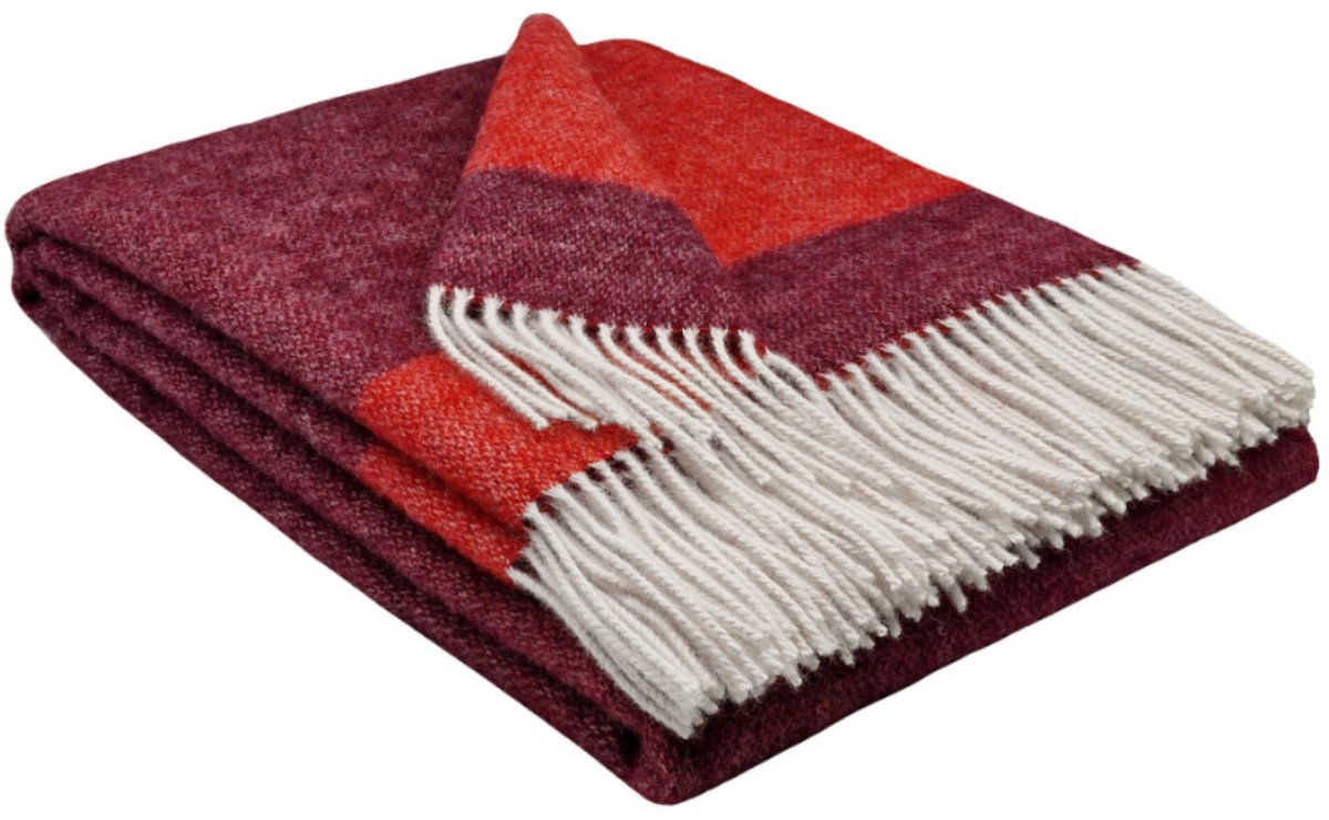 Plaids.shop® Wollen Plaid - VENICE - Rood-Donkerrood (140x200cm)