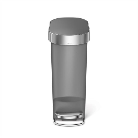Simplehuman Slanke Plastic Pedaalemmer - 40 liter - Met zakkenrand - Grijs Kunststof