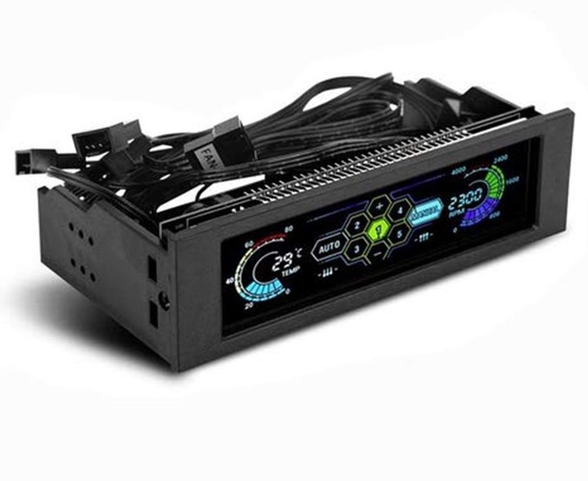 Dailygoody - 5-Weg PC Fan Controller - Temperatuurregelaar voor Koeling - LCD Display - Efficiënt - PC Koeling - Zorg voor Optimale Prestaties - Zwart