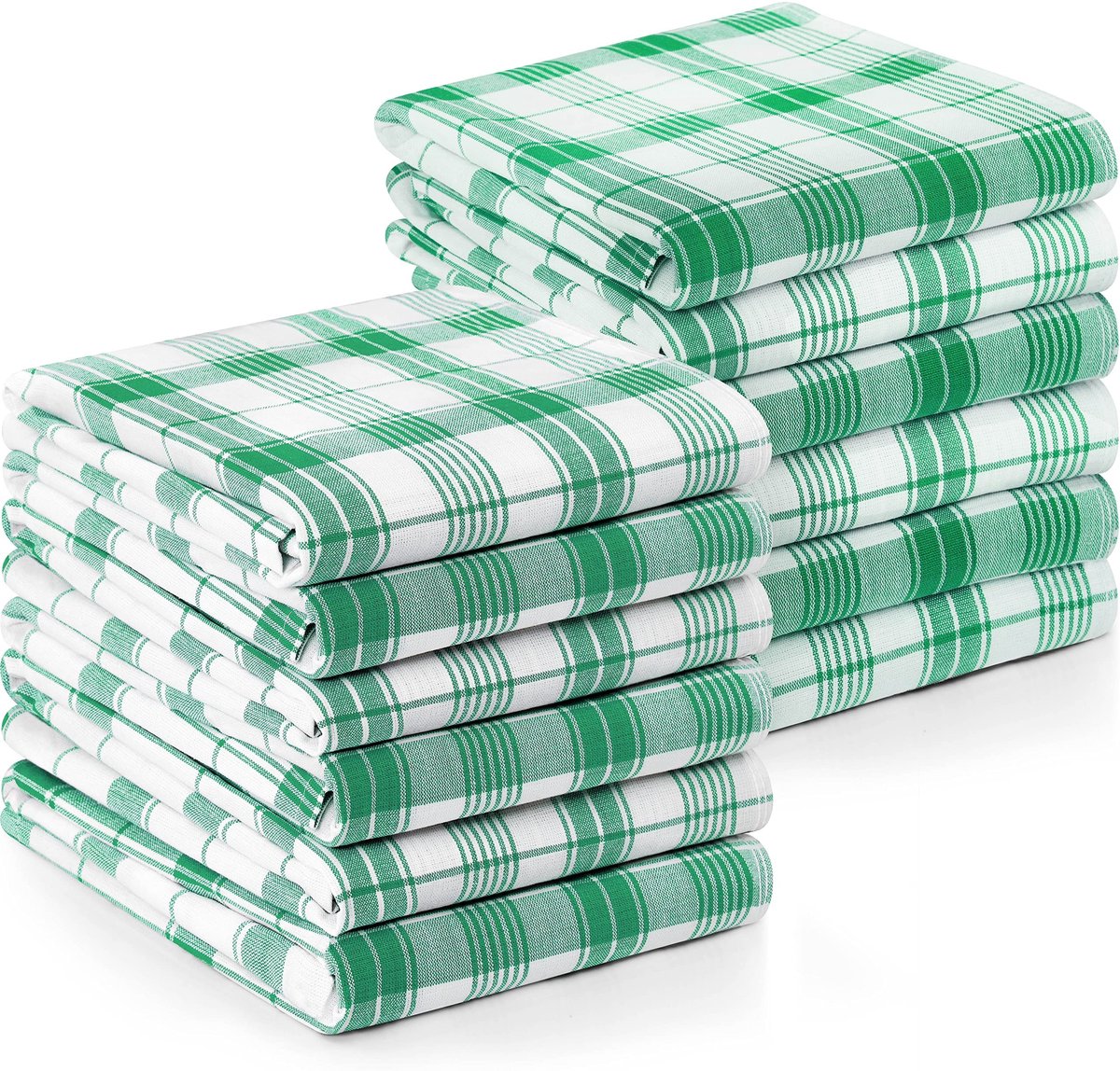 Dailygoody - Geruite Theedoeken Set - Super Absorberend - 35 x 61 cm - 100% Katoen - Herbruikbare Keukenhanddoeken - 12 Stuks Groen Wit