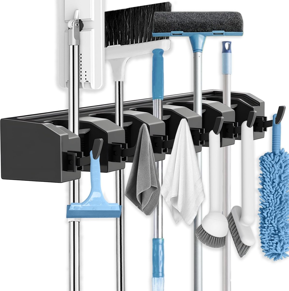 Dailygoody - Broom Holder - Tuin Gereedschap Houder - Muur Bevestiging - Zwart - Multifunctioneel - Geschikt voor Thuis en Garage