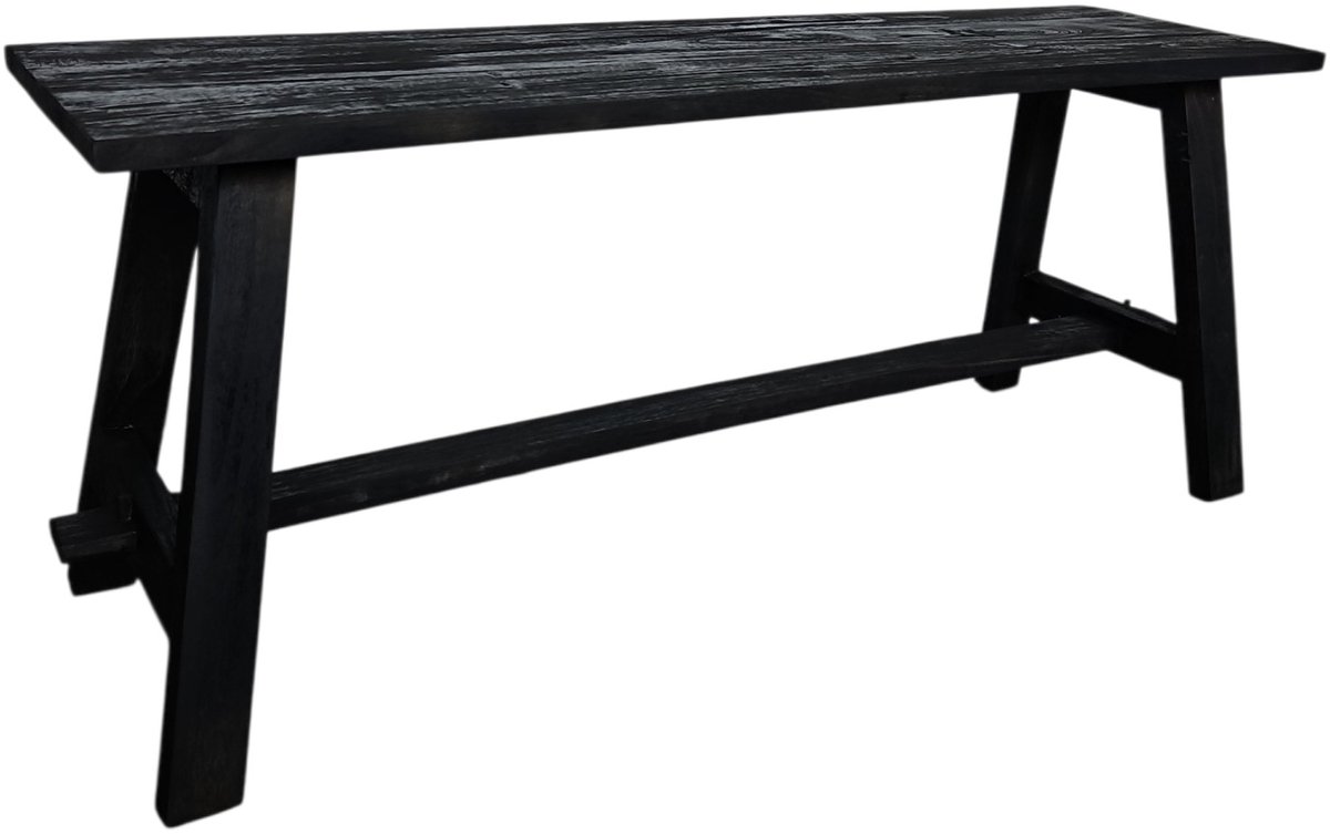 Bank Zwart Gerecycled Teakhout | Handgemaakte Houten Bank 110x45x30 cm | Eetbank Hout Zwart | Rustieke Zwarte Houten Zitbank | Indonesisch Ambacht