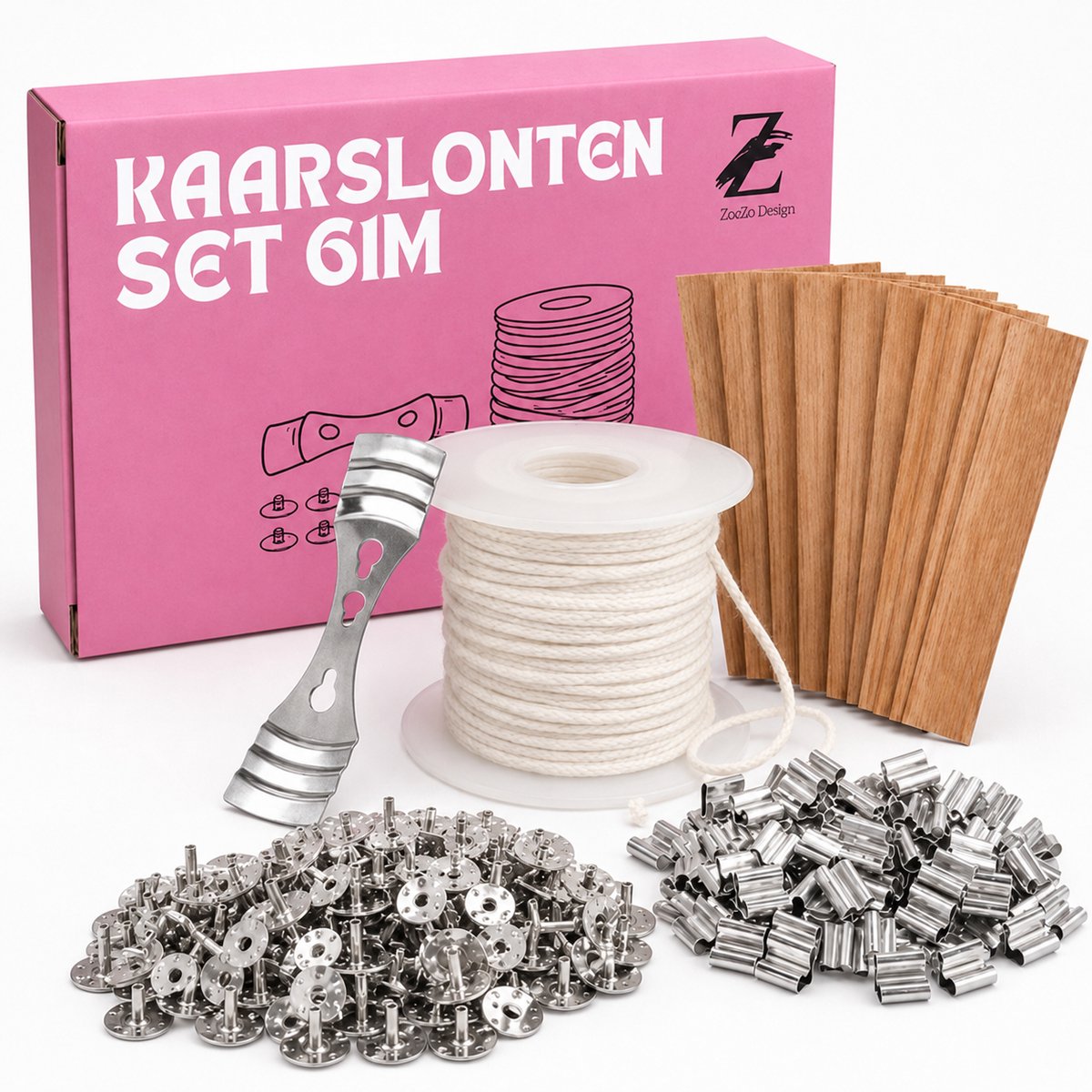 ZoeZo Design - 61M Kaarslont Set - Kaarslonten - Wick - Perfect voor beginners - Zelf kaarsen maken - Hobby en creatief - Candle making kit - Starterspakket - Kaarsenlont - DIY - Cadeau