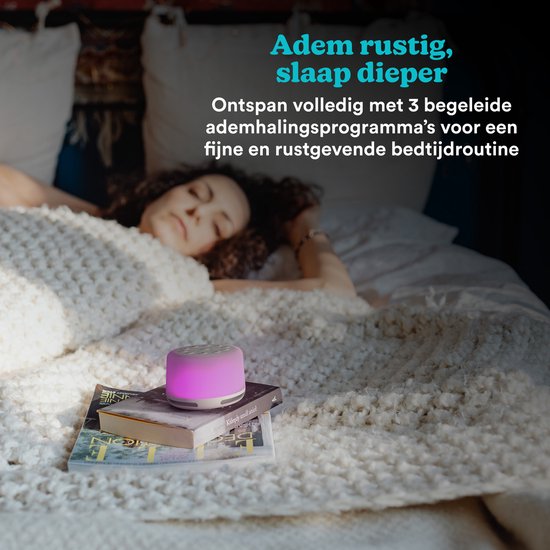 HoMedics Soundspa Aura Bluetooth Speaker Slaaphulp Met Verlichting - 68 uur Batterijduur - Meditatie Slaaptrainer met 14 Natuurlijke Geluiden - Nachtlampje met 7 kleuren en 5 Helderheidsniveaus - White Noise Rustgevende Babygeluiden - Wit
