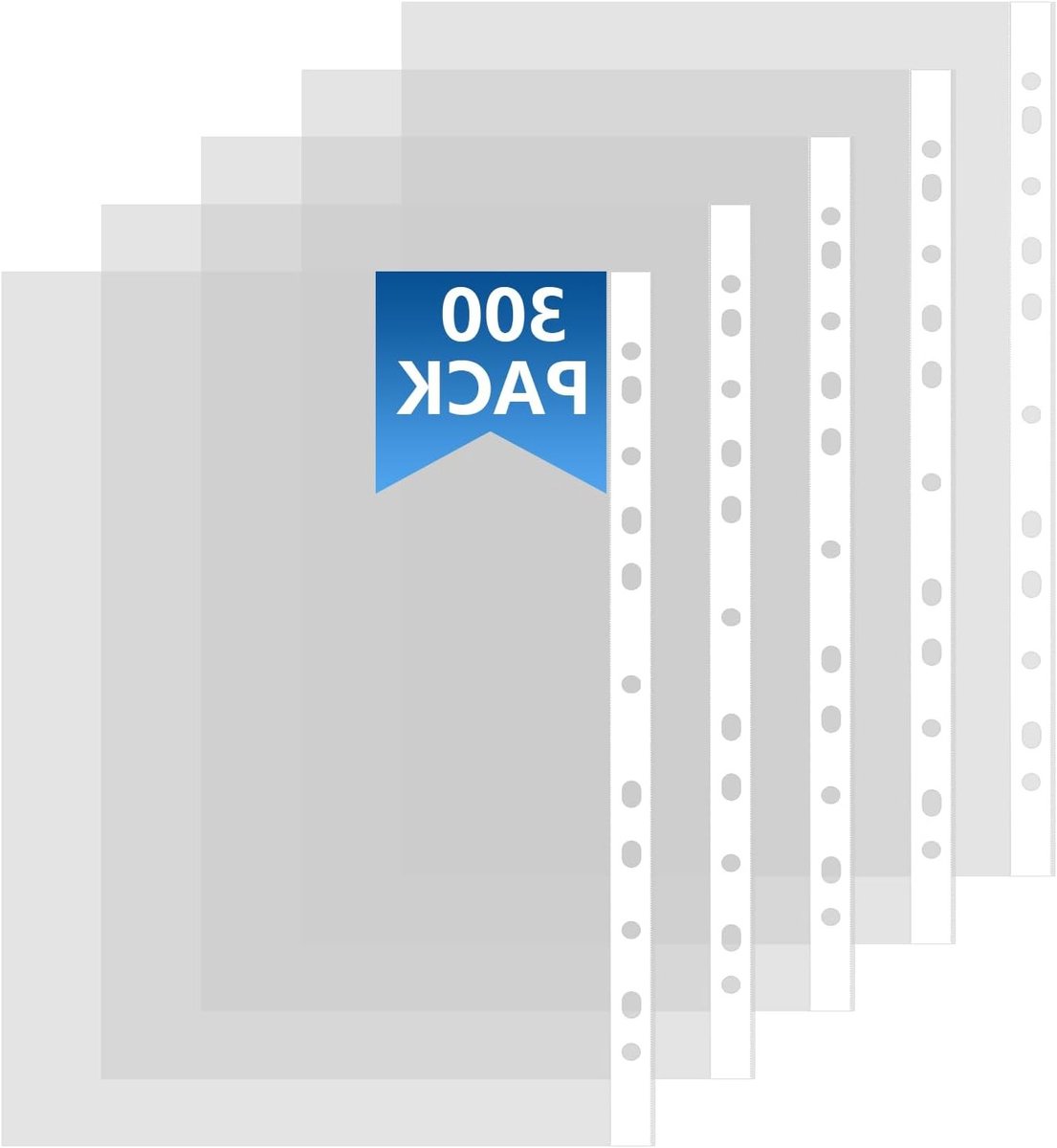 300 Stuks Perforated A4 Pocket Sleeves van 30 Micron Sterk Plastic, Geschikt voor Mappen en Documenten