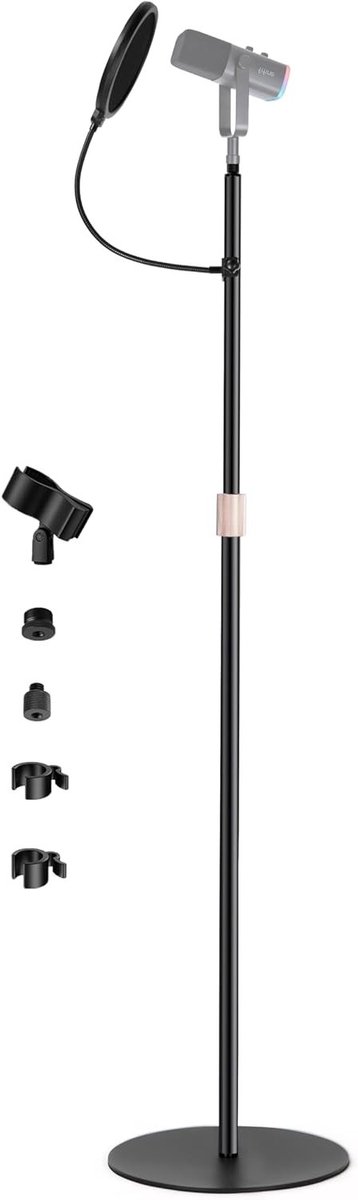 Verstelbare Microfoonstandaard van 160 cm met Microfoonclip, Popfilter en Kabelclips voor Zang en Opnames