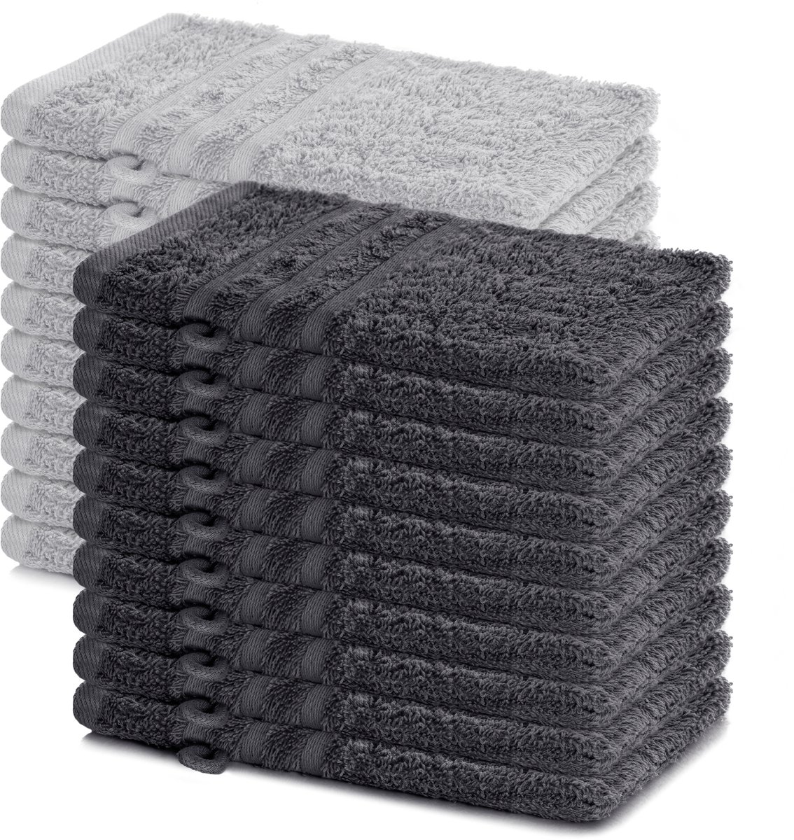 Lavea® Set van 20 washandjes 15x21 cm – 100% katoen – Zacht en absorberend – Ideaál als washandje, gastendoekje of handdoek voor dagelijks gebruik – Antraciet en Zilver