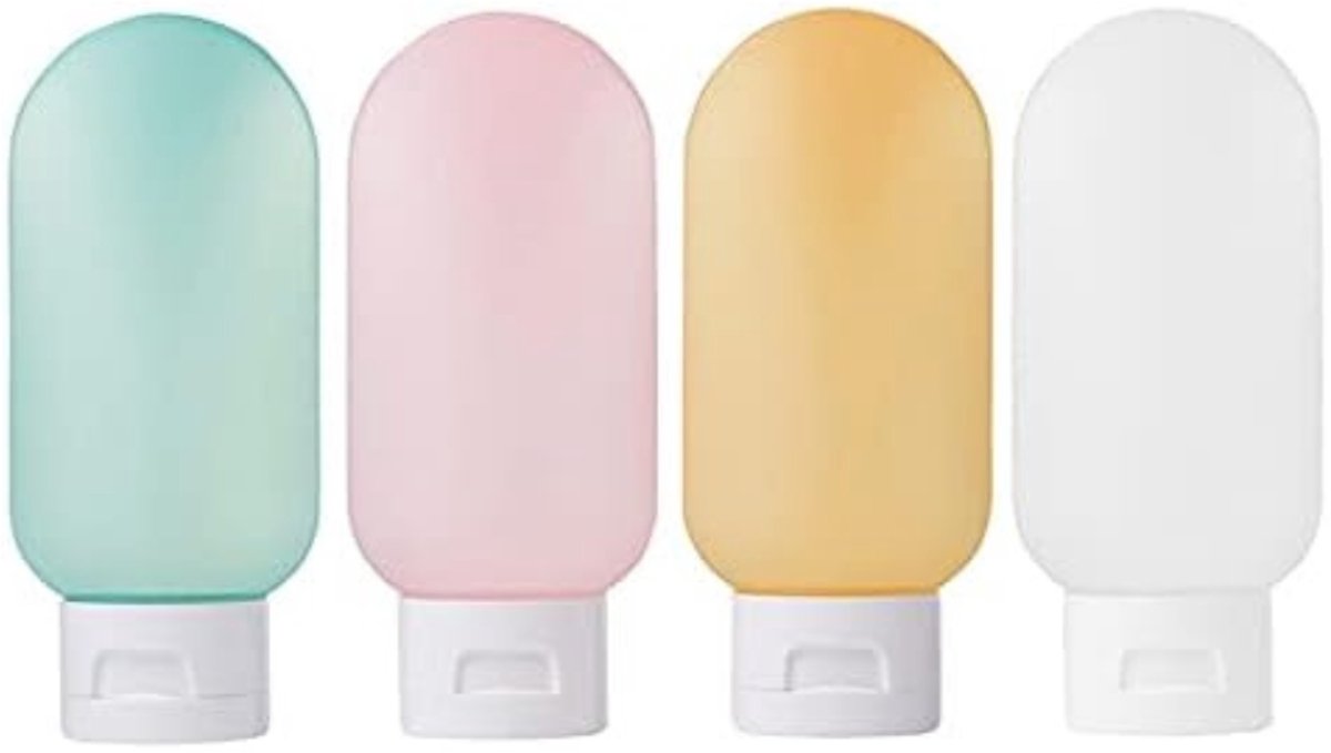 Reisflesjes Set - Navulbare Flesjes - Voor Shampoo en Lotion - Siliconen - Set van 4 - 60ml - Geel, blauw, rood, roze - van Imperatoris
