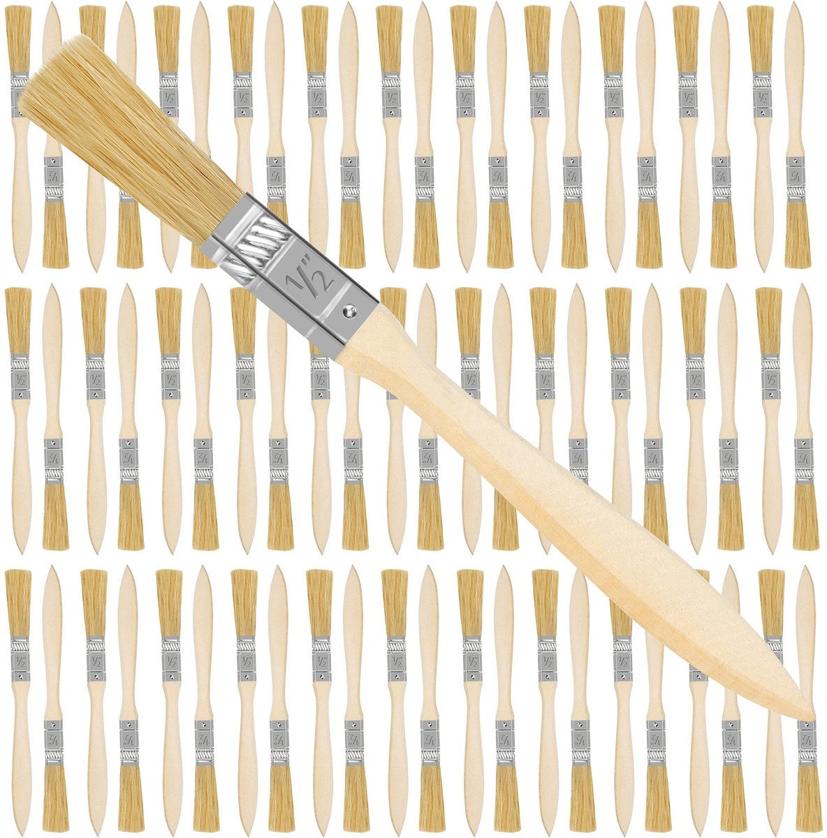 Dailygoody - Verfkwasten - Professionele Houten Handvatten - Beige - Set van 72 - Geschikt voor Verf en DIY - Ronde Punt