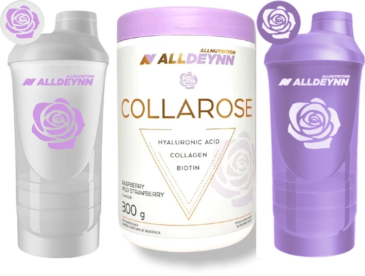 ALLDEYNN BEAUTY Bundel – COLLAROSE RUND Mango Passion fruit 300g + 2x 6-in-1 Shaker – Bovine Collagen met VERISOL® – Nutriworld
