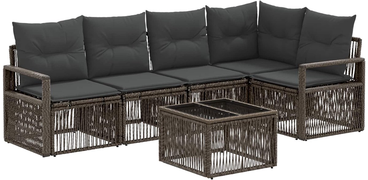 vidaXL - Tuinbank - Set - 6 - pcs - Grijs - poly - rattan