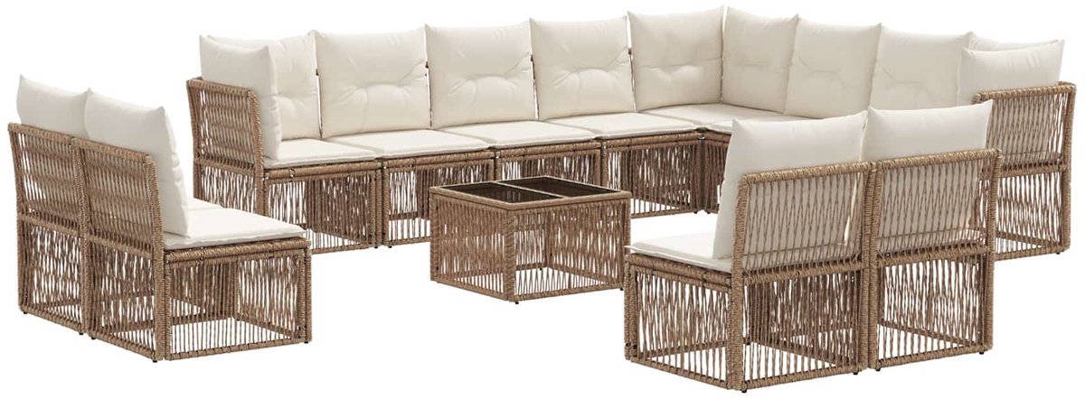 vidaXL - Tuinbank - Set - 13 - pcs - Beige - poly - rattan