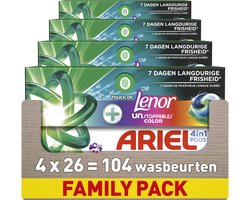 Ariel 4in1 Wasmiddel Pods +Touch Of Lenor Unstoppables Color - 4 x 26 Wasbeurten