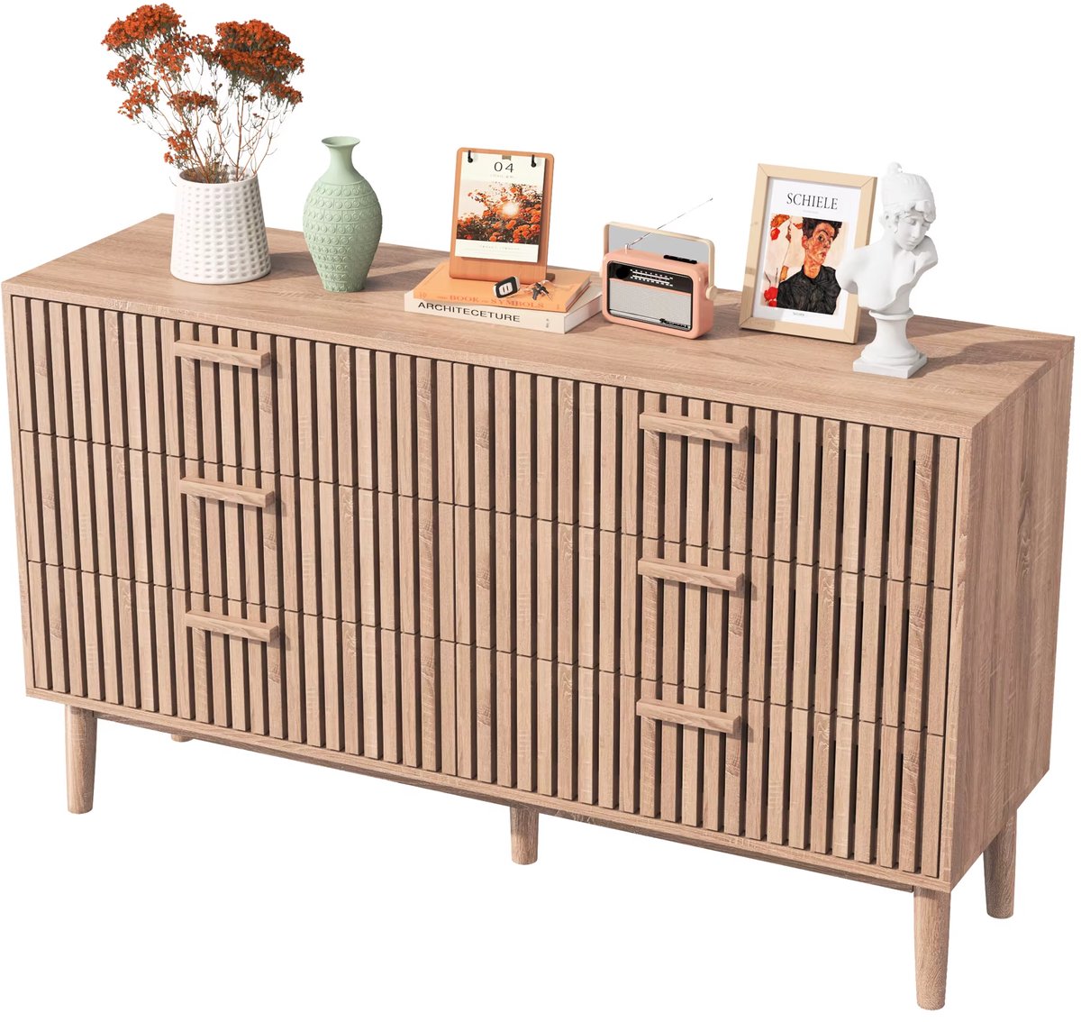 VIEMAE Dressoir - Ladekast - Ladenkastje - Kast met lades voor woonkamer, slaapkamer, hal - Modern - 100x34x73cm - Licht eiken