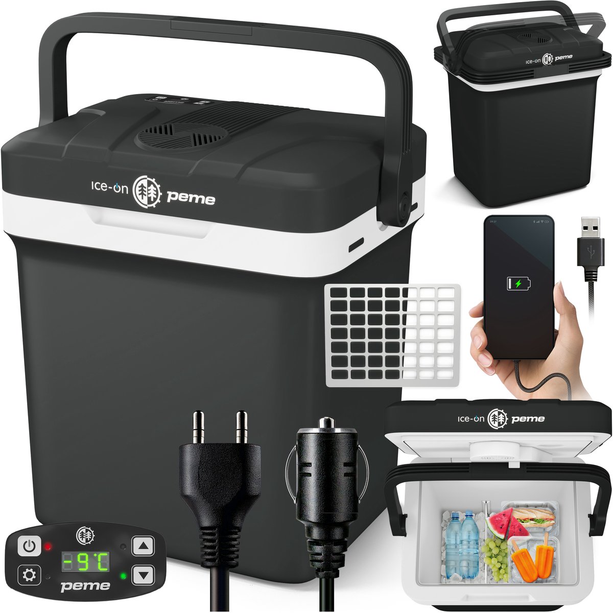 PEME Essential - Elektrische Koelbox - Thermo-elektrisch - 22.9L - 12V Autolader - 220/230V Stopcontact - Koelt en verwarmd Frigobox - Night Sky