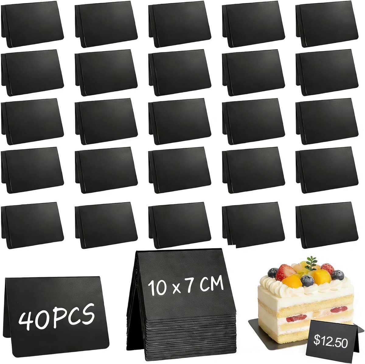 Mini Krijtbordjes Set - Herbruikbaar & Dubbelzijdig - 40 Stuks Tafelkrijtborden 10x7 cm - V-Stand Stabiel Design - Voor Bruiloft Buffet Restaurant - Krijtbord Labels Naambordjes Tafelnummers
