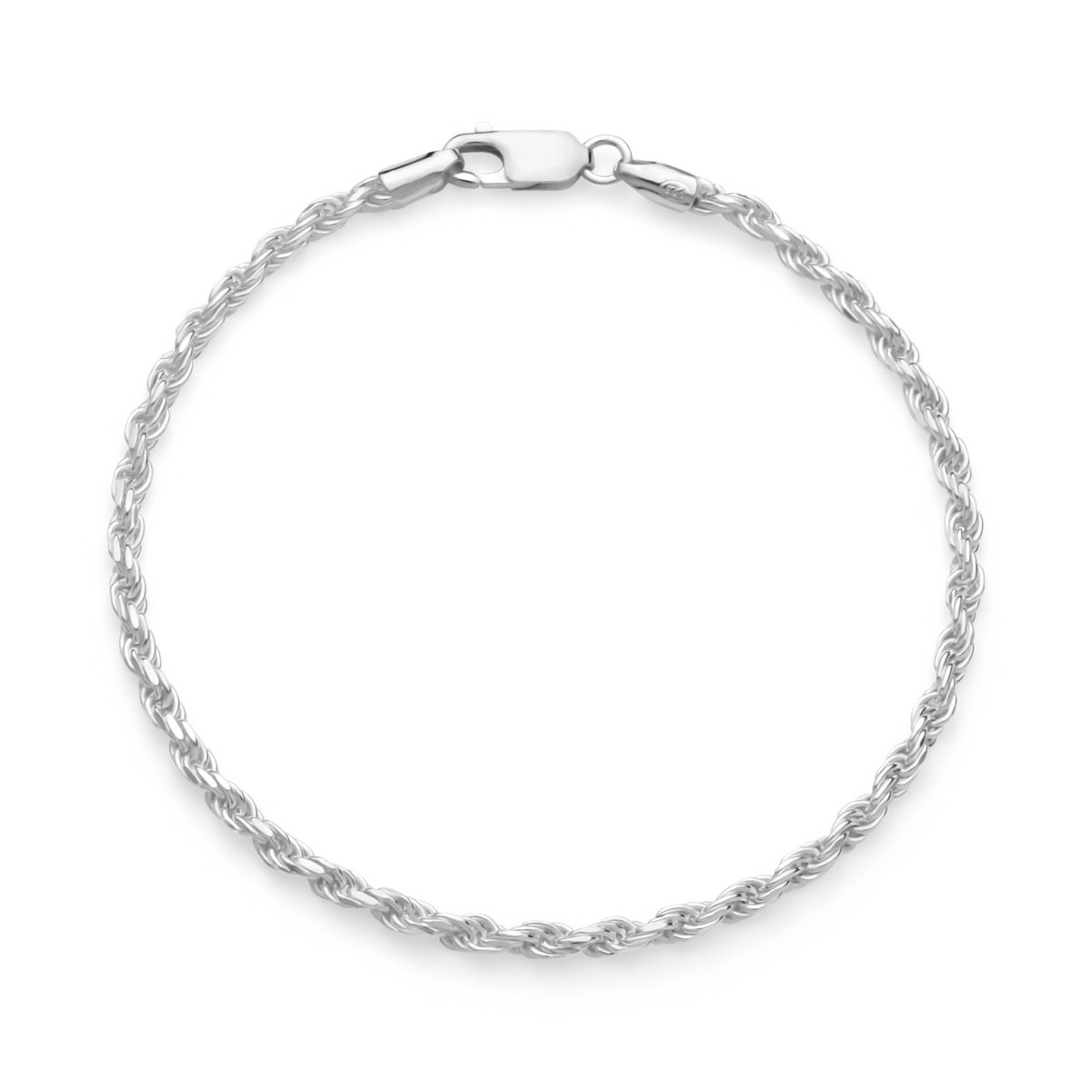 JUXE24-Koord armband-rope chain bracelet-massief 925 zilver-3 mm breed-19 cm lang-geslepen