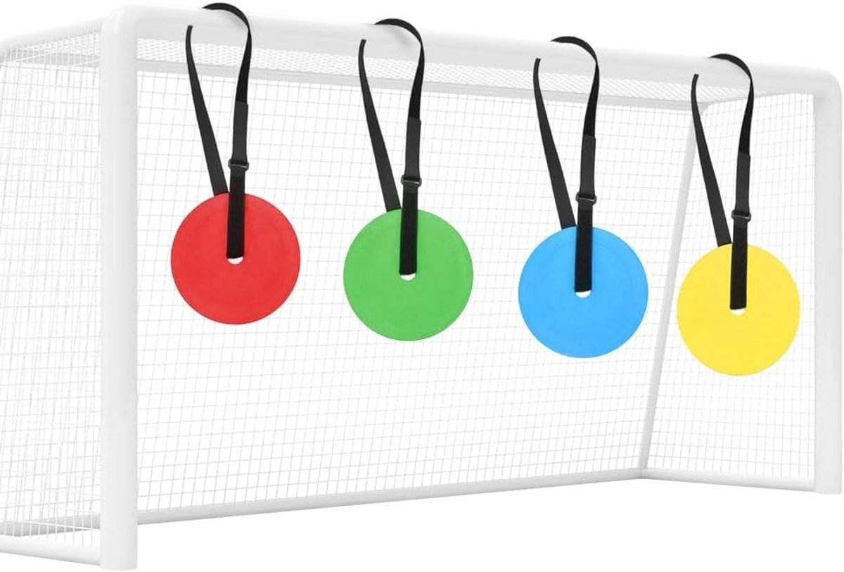 Set van 4 Voetbaldoelen met Verstelbare Trainingselementen voor Schietnauwkeurigheid en Doelgerichtheid, Inclusief 15 cm Schijven en Netten